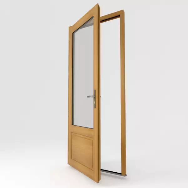 Porte d'entrée Bois P60 chêne lasure claire vue 3 quart