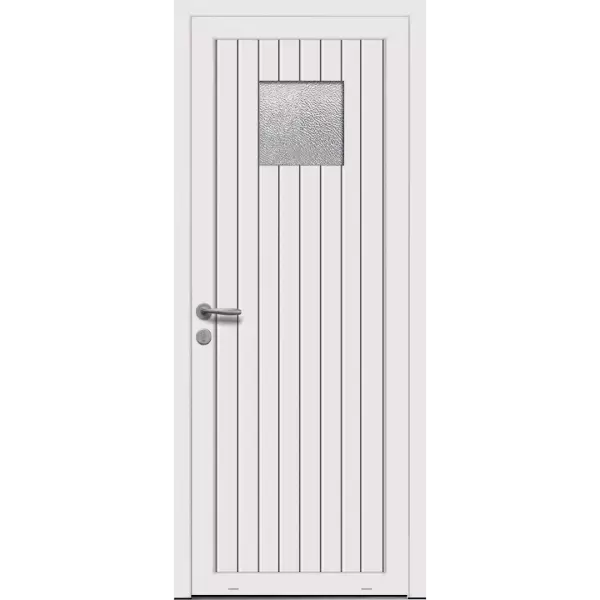 porte de service PVC avec rainures verticales et hublot carré