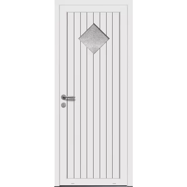 porte de service PVC avec rainures verticales et hublot losange
