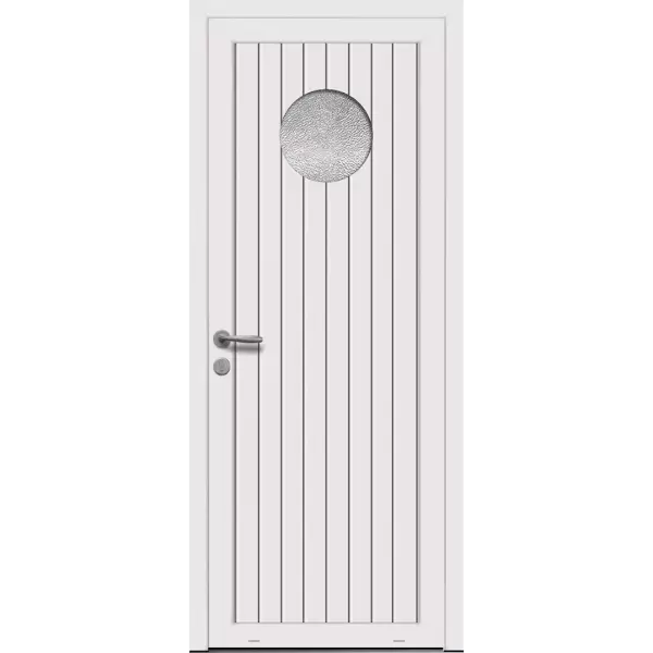 porte de service PVC avec rainures verticales et hublot rond