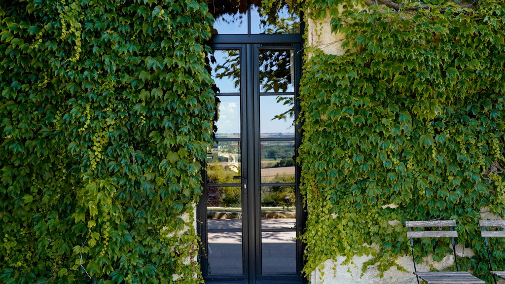 Porte-fenêtre bois noire avec petits bois