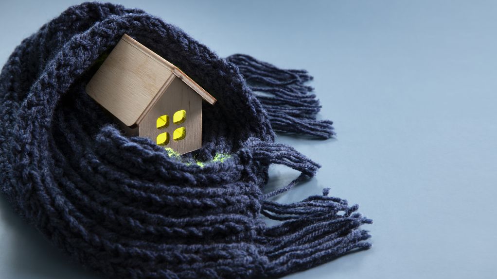 Petite maison en bois entourée d'une écharpe